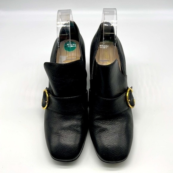 Nine West - Baroque Square Toe Leather Buckle Chunky Block Heels Size 7.5 - Picture 3 of 15